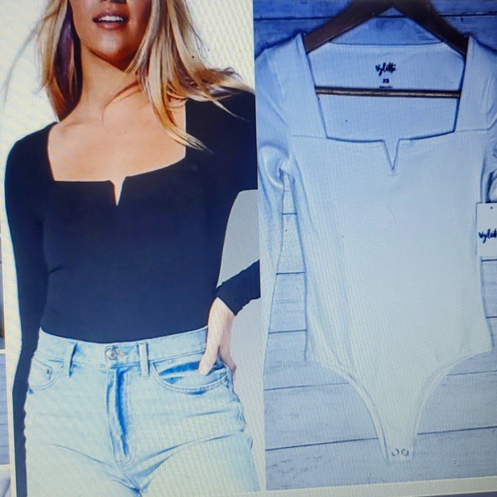 Vylette V Notched Front knit Bodysuit black XS